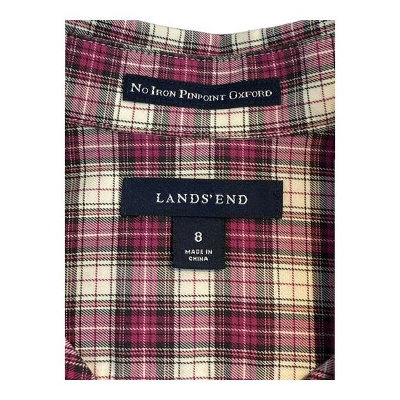 Lands' End Women's Plaid Button-Up Shirt Size 8 Multicolor Long Sleeve‎ No Iron - Picture 4 of 7